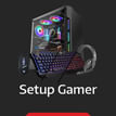 icone para categoria setup gamer com imagem de computador preto com teclado, mouse e fone pretos. Clique aqui!