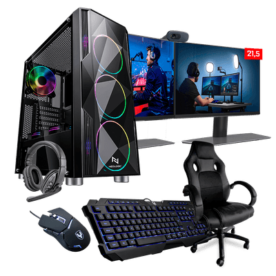 Pc Gamer Completo Neologic Streamer Nli83666 Intel I5 10400F 16Gb (Gtx1650  4Gb) Ssd 240Gb + Hd 1Tb 400W 80 Plus + 2 Monitores 21 + Cadeira - Faz a Boa!