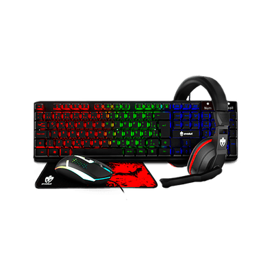 Kit Gamer Evolut 4x1 Eg-54 Teclado Abnt2 Led Rainbow + Mouse Usb 1600dpi + Headset Conexao P2 + Mousepad Speed 250x210x2 Mm