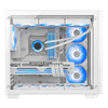 Lateral do Gabinete Gamer Hyrax Tower Atx, Lateral e Frontal Em Vidro Temperado, S/cooler, Branco com os coller RGB
