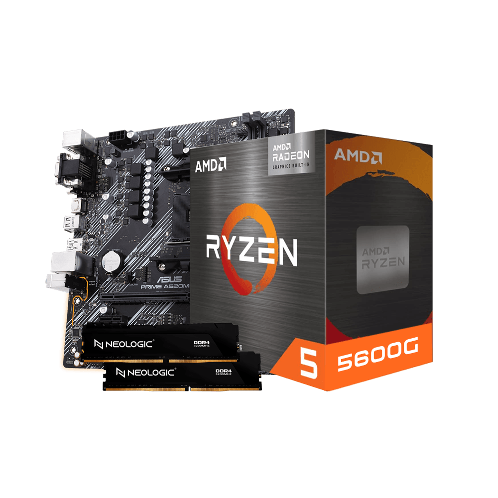 Kit Upgrade AMD Ryzen 5 5600G, Placa Mãe A520M-E Prime Asus, 16GB 