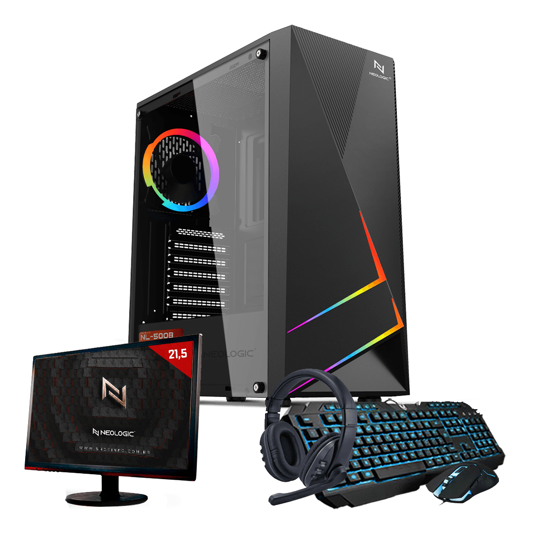 KIT - Pc Gamer Intel i3 10100F 8GB (GT 1030) SSD 240GB 500W 80 Plus + Monitor 21,5, Neologic - NLI83575