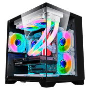 Gabinete Gamer K-mex Space Aqua Black CG-10KN Mini Tower Vidro Temperado M-ATX Sem Fonte Sem Fan