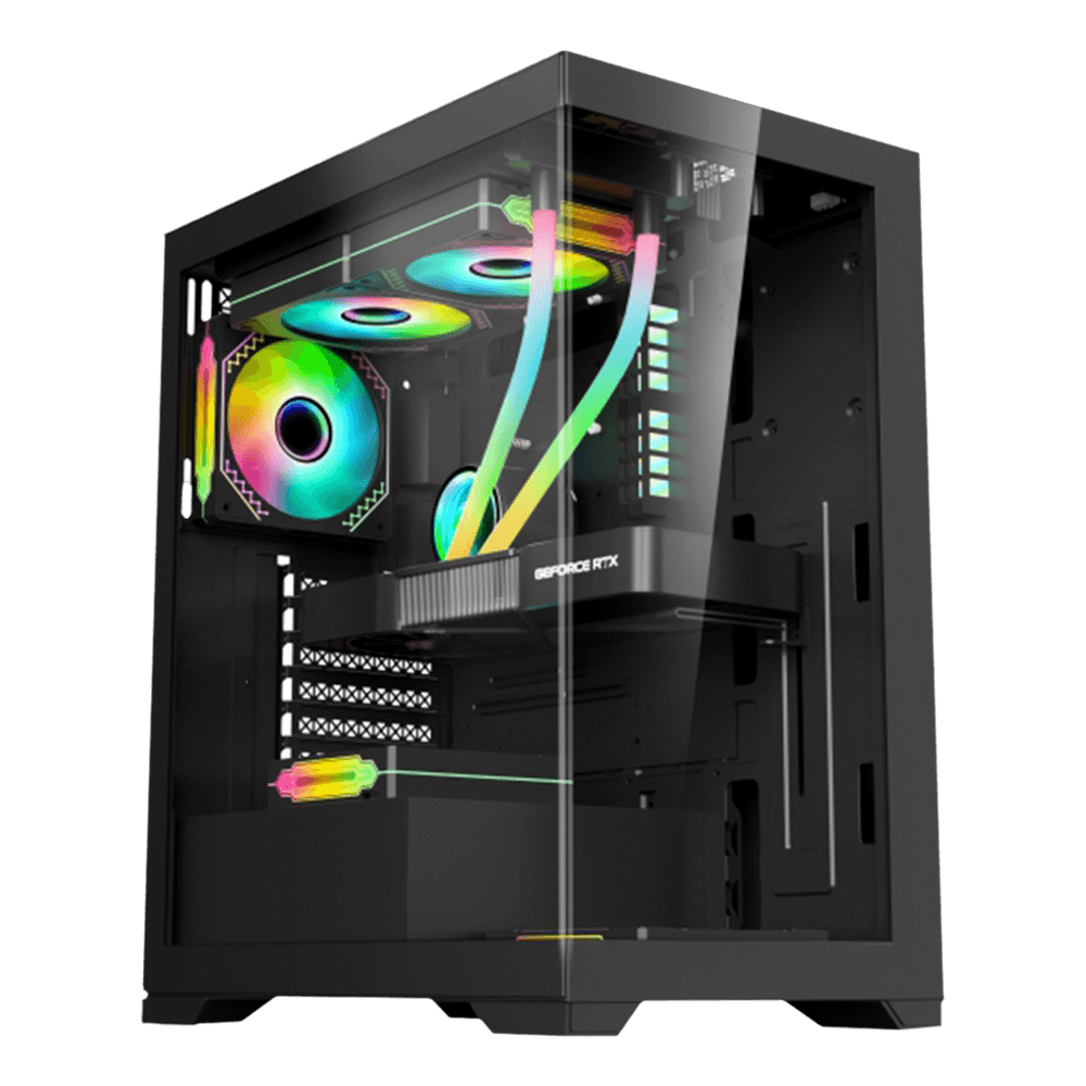 Gabinete Gamer K-mex Aquário Poseidon CG-11G4 Preto ATX Lateral Em Vidro Sem Fan
