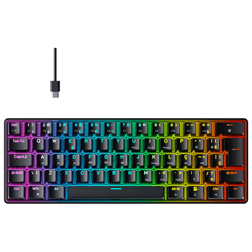 Teclado Gamer Mecanico Hyrax Thunder Hck61, Abnt2, Preto, Switch Vermelho - Hck61b-red-rgb