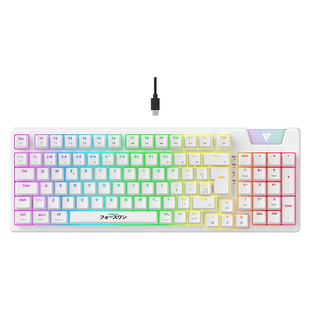 Teclado Mecanico Gamer Force One Yari, RGB, ABNT, Switch Amarelo, Branco, FR.TC.YA.01