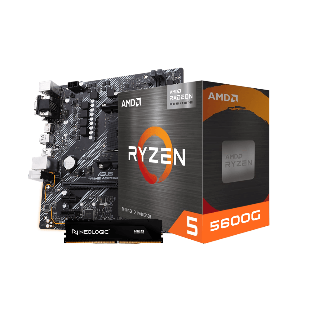 Kit Upgrade AMD Ryzen 5 5600GT, Placa Mãe A520M-E Prime Asus, 8GB DDR4, Neologic - NLI84109