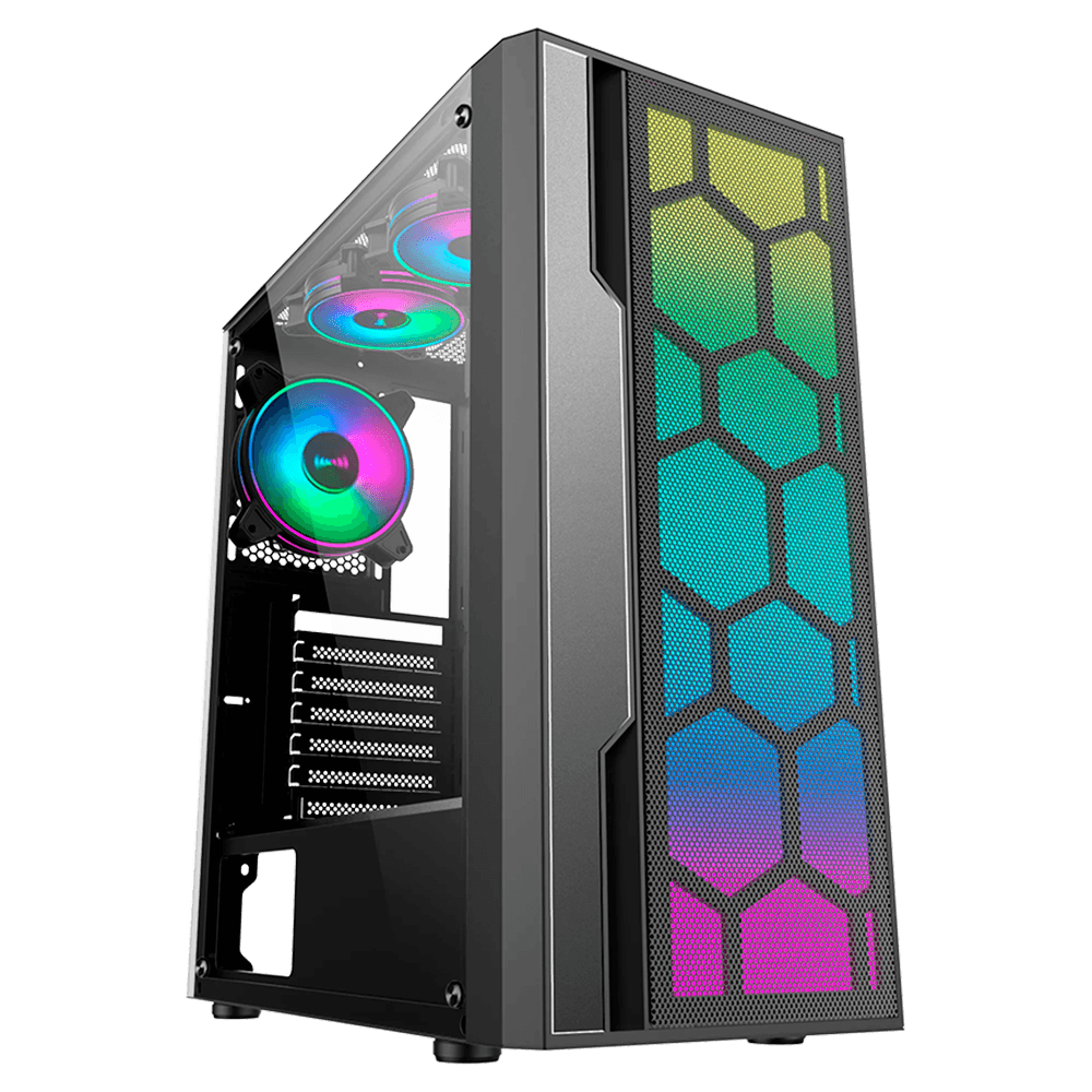 Gabinete Gamer K-mex CG-02TT, Mid-Tower, Painel de Led, Lateral de Vidro, RGB, Sem Fan, CG02TTRH0010B0X