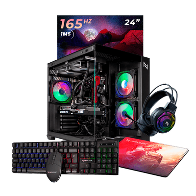 Pc Gamer Completo AMD Ryzen 7 5700X3D 16GB 3200MHZ (RTX 3050 6GB) SSD 480GB M.2 NVME, 600w 80 Plus, Monitor 24 165HZ 1MS, Water Cooler 240mm NLI87217