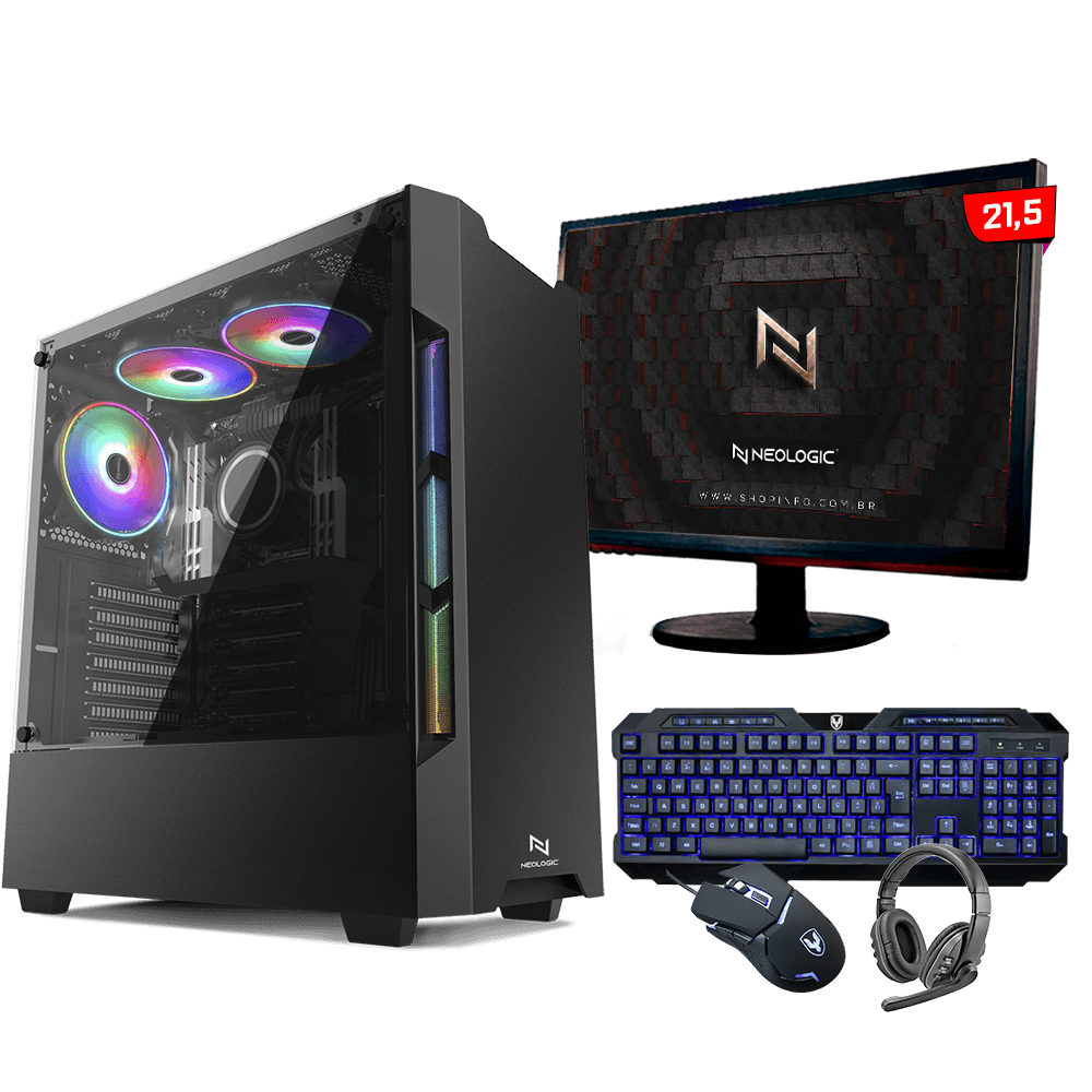 Pc Gamer Completo AMD 3000G 16GB (Radeon Vega 3 Integrado) HD 1TB 500W 80 Plus + Monitor 21,5, Neologic Start - NLI81830