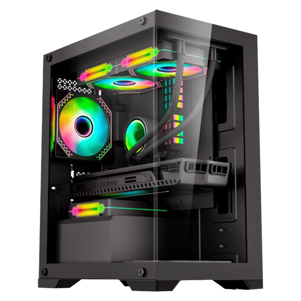 Gabinete Gamer K-mex Aquário Micro ATX Poseidon Preto CG-12H5 Lateral Em Vidro Sem Fan