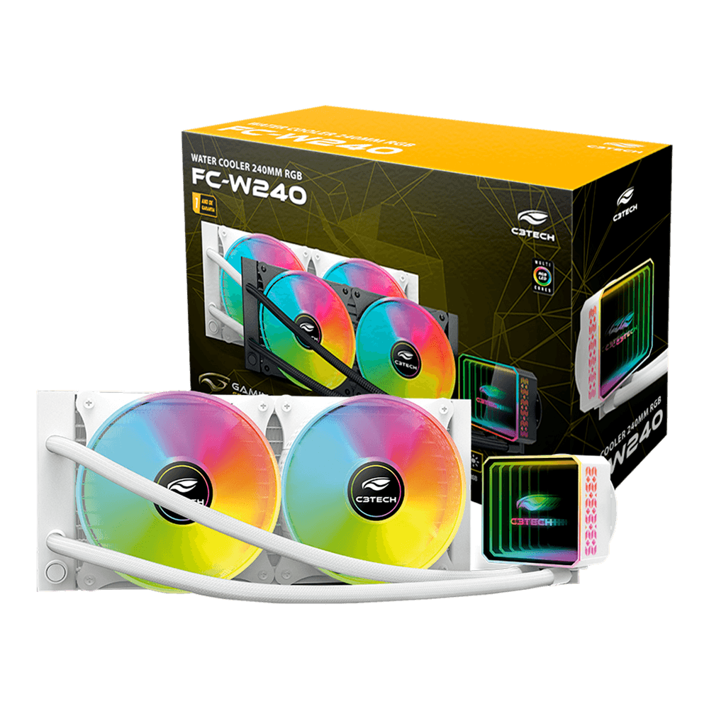 Water Cooler C3Tech Gaming FC-W240WHRGB Branco, TDP 250w, Compatível com Intel e AMD
