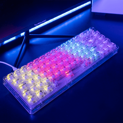 Teclado Gamer Mecanico Neologic Crystal Edge, 65%, Transparente, Rainbow, Switch Branco, Cabo Tipo C, ABNT2 - NlCRSTL-EDGE