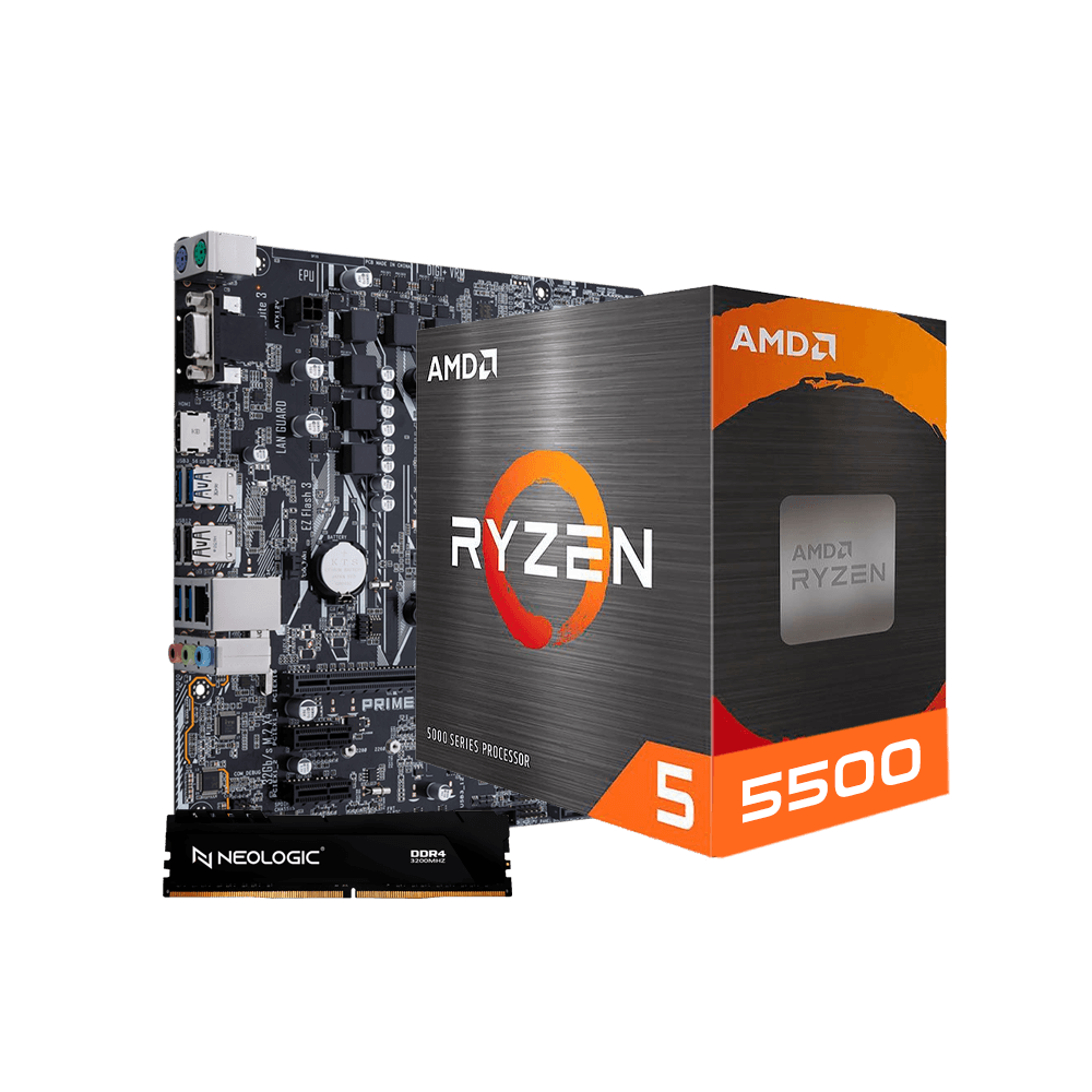 Kit Upgrade AMD Ryzen 5 5500, Placa Mãe A520M 8GB DDR4, Neologic - NLI84567