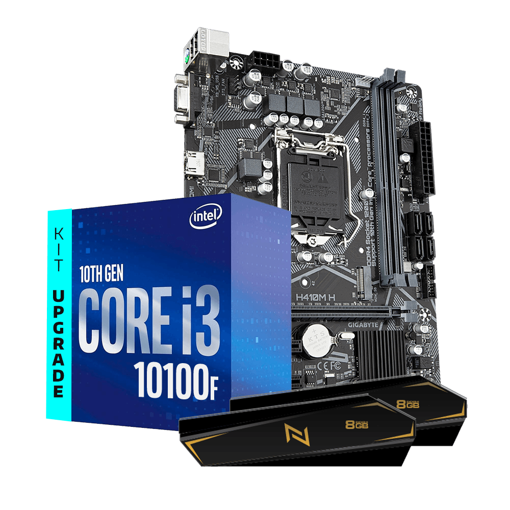 Kit Upgrade Intel Core I3-10100F 3.6Ghz, Placa Mãe H410M, Memória Neologic 16GB (2x8GB) 3200MHZ, Neologic - NLI83097