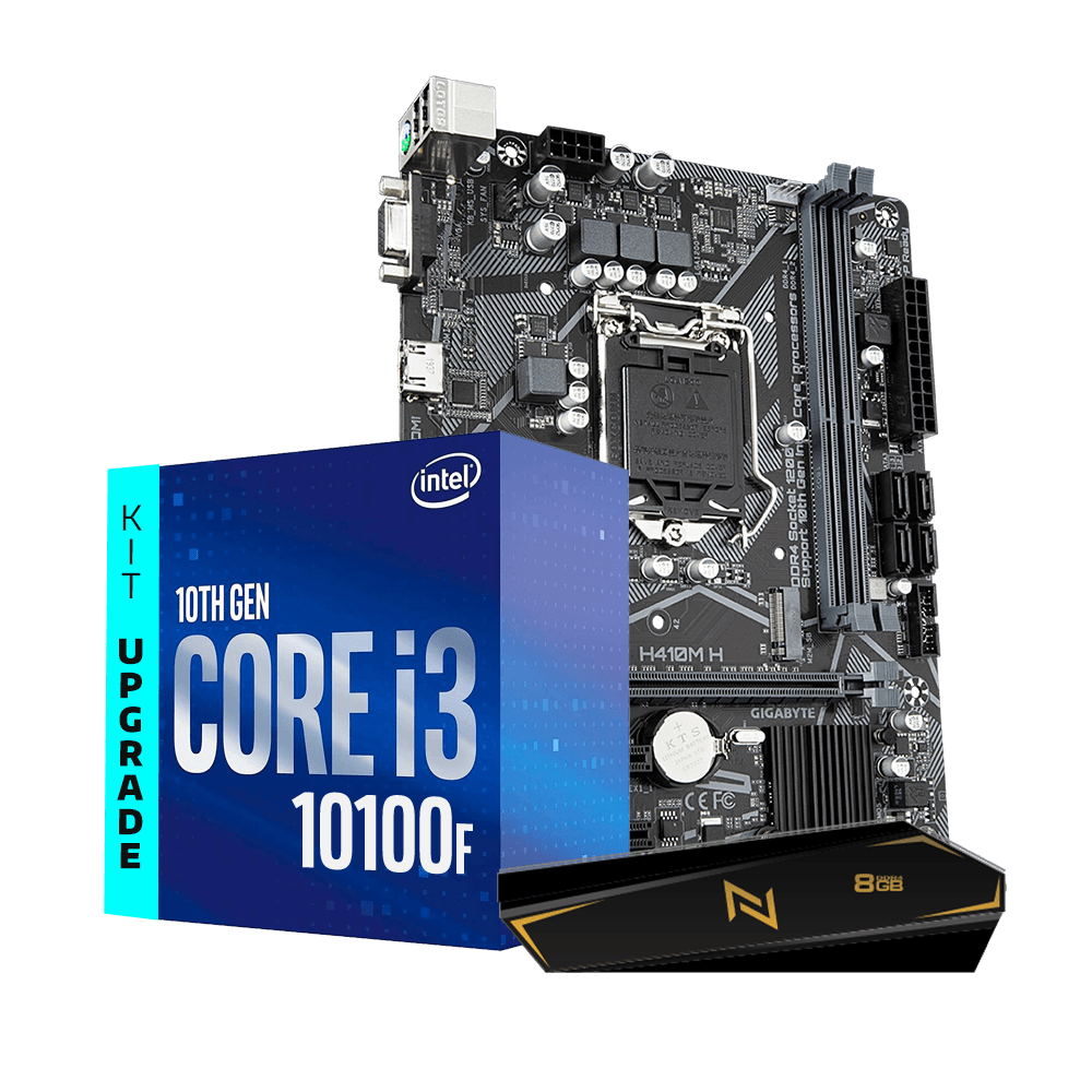 Kit Upgrade Intel Core I3-10100F 3.6Ghz, Placa Mãe Gigabyte H410M, Memória Neologic 8GB 3200MHZ, Neologic - NLI83096