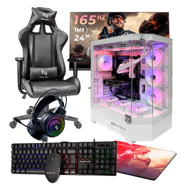 Pc Gamer Completo Ryzen 5 5500, 16GB 3200Mhz, (RTX 4060 8GB), SSD 480GB M.2, 600W 80 Plus, Monitor 24 165Hz, Cadeira - NLI88054