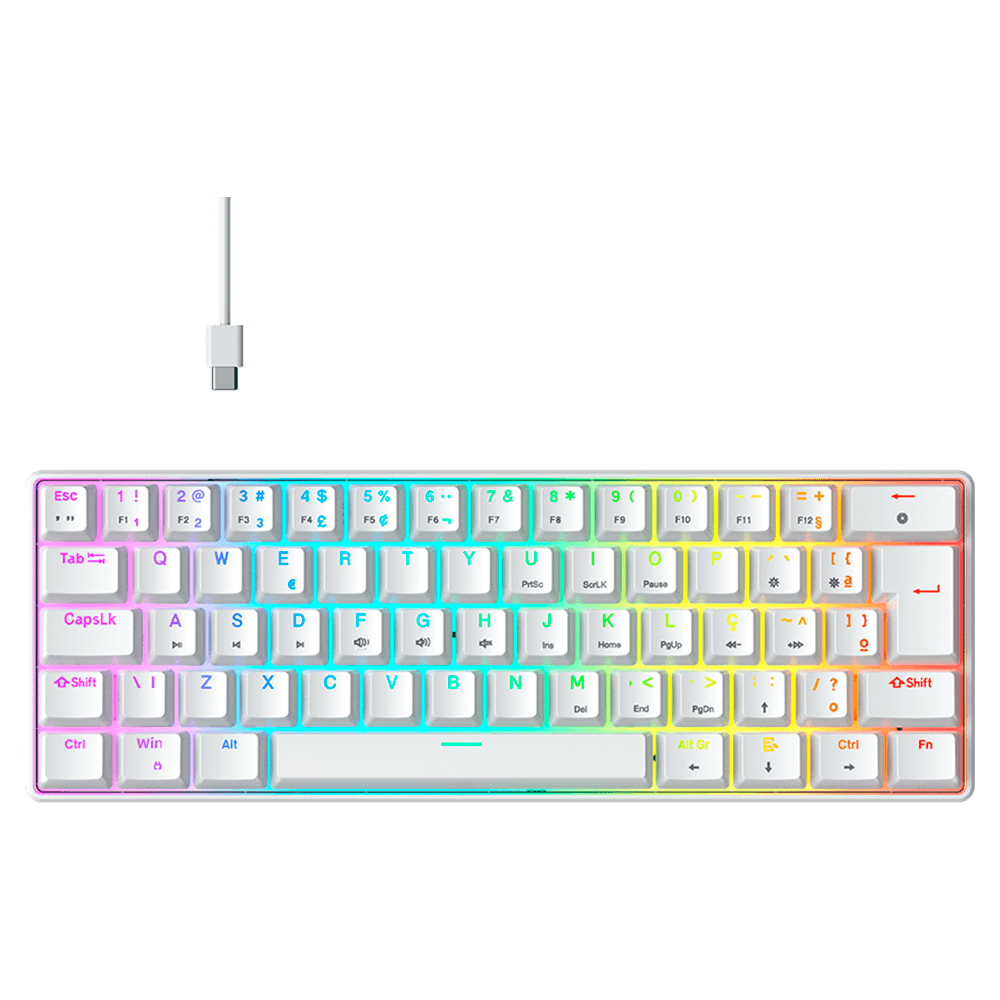 Teclado Gamer Mecanico Hyrax Thunder Hck61, Abnt2, Branco, Switch Vermelho - Hck61w-red-rgb