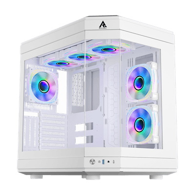 Gabinete Gamer Ryvel Hymir White, RY-GB-HR-WT, Lateral e Frontal de Vidro, Acompanha 9 Fans ARGB