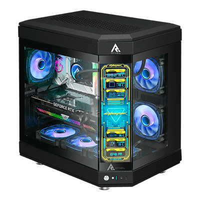 Gabinete Gamer Ryvel Cube Screen Black, RY-GB-CBS-BL, Sem Fans