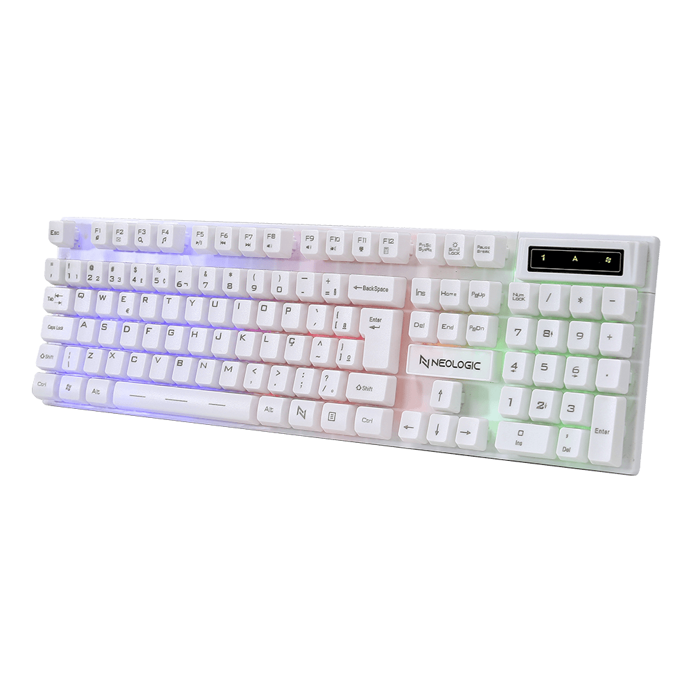 Teclado Gamer Neologic Infinite Play White, Semi Mecânico, ABNT2, Rainbow, Branco, IFNT-WT