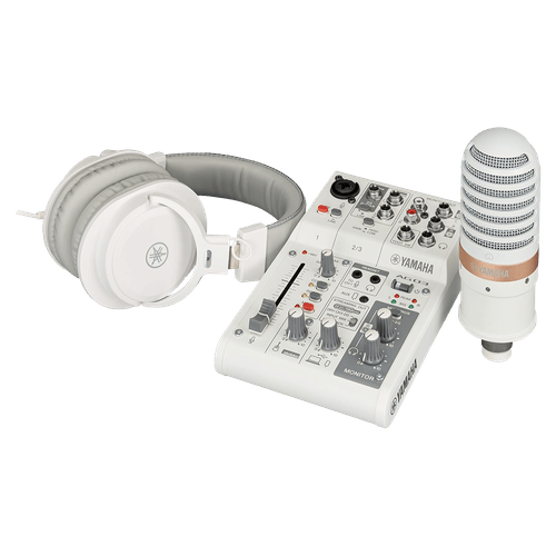 Kit Mesa de Som Yamaha, Microfone, Headset AG03MK2 LSPK, Podcast, Streaming, Branco