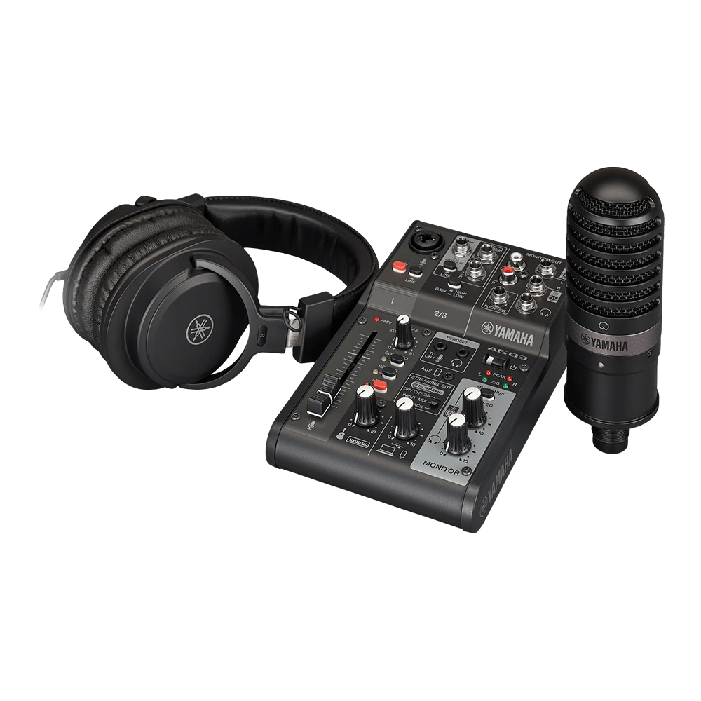 Kit Mesa de Som Yamaha, Microfone, Headset AG03MK2 LSPK, Podcast, Streaming, Preto
