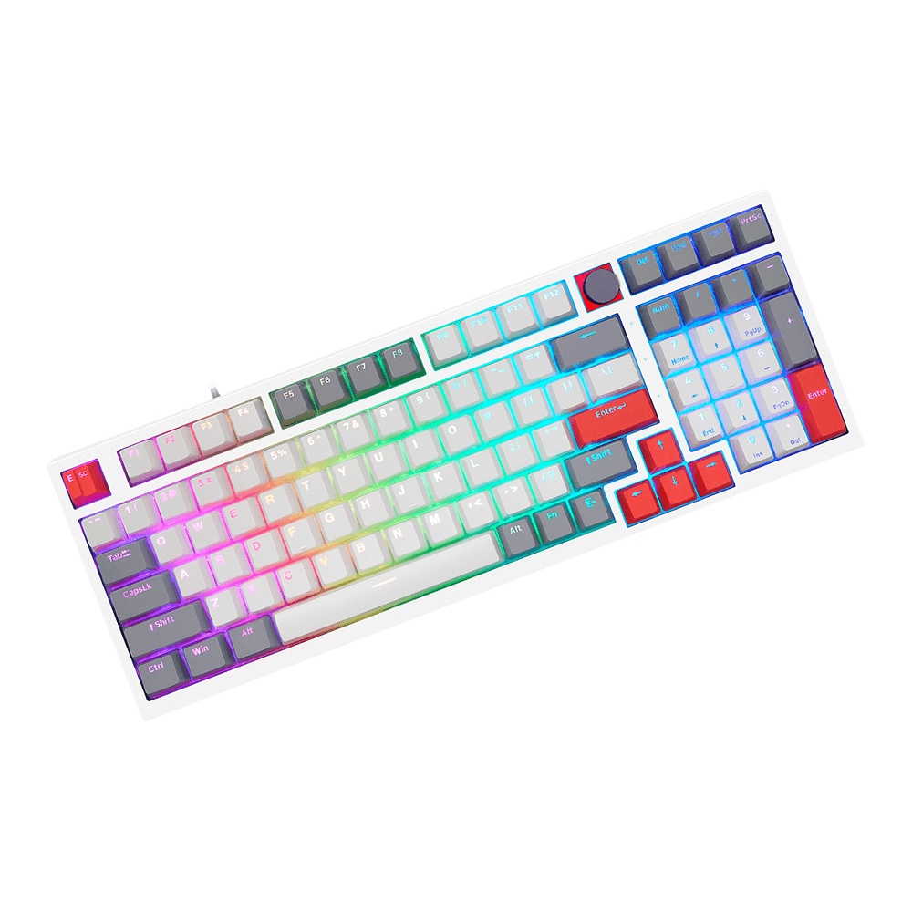 Teclado Gamer Mecânico Skyloong GK980 Grey White Red, Switch Silver, 3 Modos, RGB, Hot Swap, 4000mah - Imagem 2