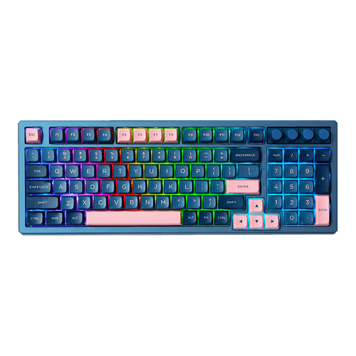 Teclado Gamer Mecânico Skyloong Gk980 Blue Pink Aluminun, Switch Silver, 3 Modos, RGB, Hot Swap, 4000mAh