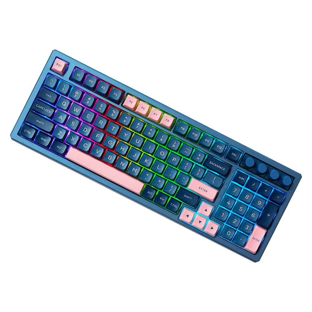 Teclado Gamer Mecânico Skyloong Gk980 Blue Pink Aluminun, Switch Silver, 3 Modos, RGB, Hot Swap, 4000mAh - Imagem 3