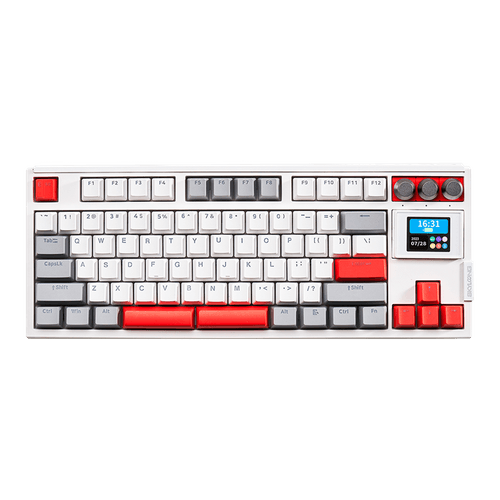 Teclado Gamer Mecânico Skyloong GK87 Pro Grey White Red, Switch Silver, 3 Modos, RGB, Hot Swap, 4000mAh, Branco