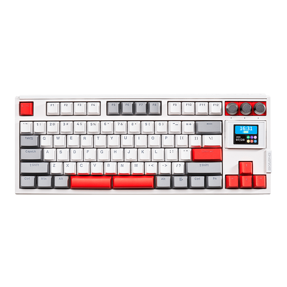 Teclado Gamer Mecânico Skyloong GK87 Pro Grey White Red, Switch Silver, 3 Modos, RGB, Hot Swap, 4000mAh, Branco