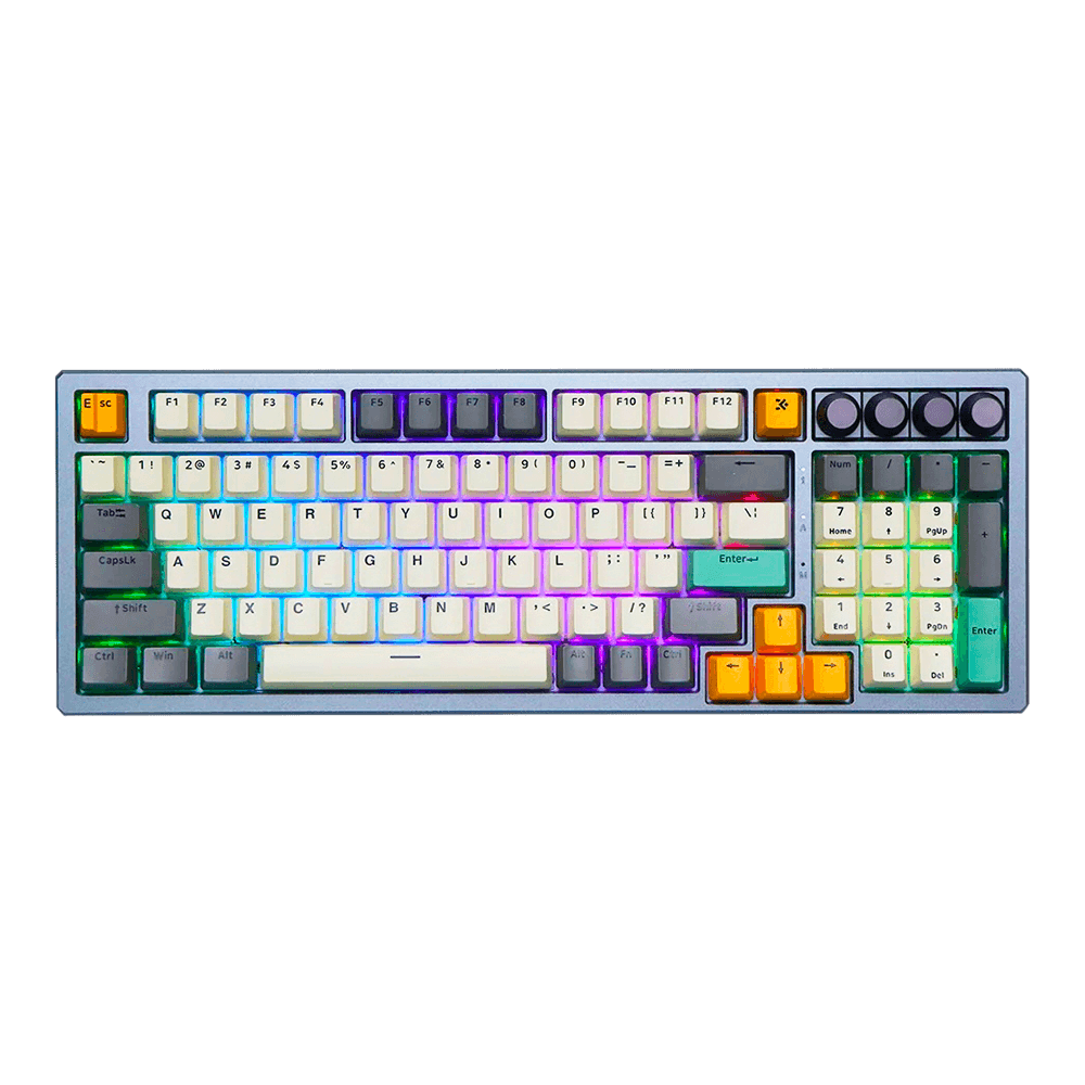 Teclado Gamer Mecânico Skyloong GK980 TI Grey Aluminun, Switch KTT Red, 3 Modos, RGB, Hot Swap, 4000mAh, Prata