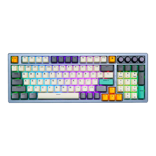 Teclado Gamer Mecânico Skyloong GK980 Ti Grey Aluminun, Switch KTT Brown, 3 Modos, RGB, Hot Swap, 4000mAh, Prata