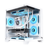 Gabinete Gamer Neologic Aquário Full Glass, Mid-Tower, Lateral e Frontal Vidro Temperado, Branco, 3 Fans ARGB - NL-FGLWH