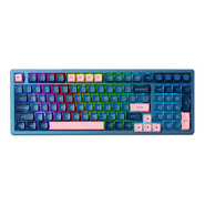 Teclado Gamer Mecânico Skyloong GK980 Blue Pink Aluminun, Switch KTT Brown, 3 Modos, RGB, Hot Swap, 4000mAh