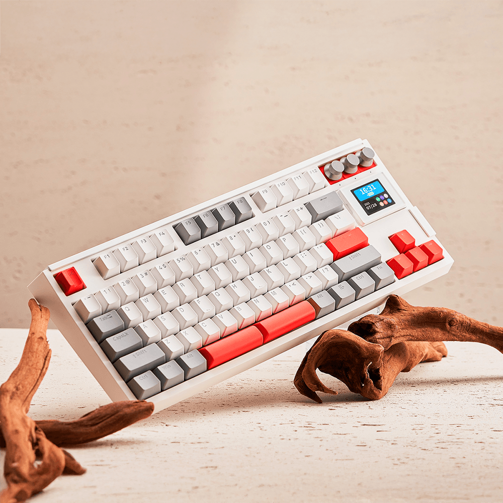Teclado Gamer Mecânico Skyloong GK87 Pro Grey White Red, Switch Ktt Brown, 3 Modos, RGB, Hot Swap, 4000mAh, Branco - Imagem 4
