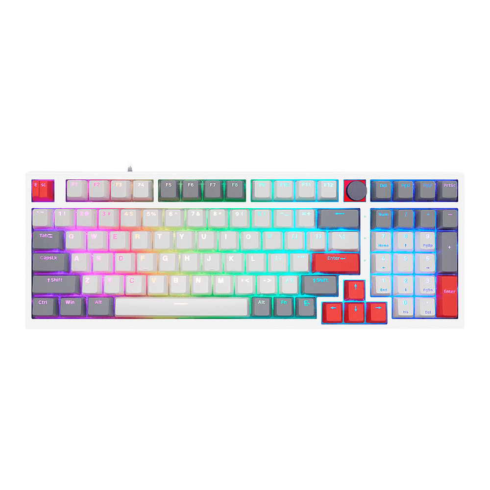 Teclado Gamer Mecânico Skyloong GK980 Grey White Red, Switch KTT Brown, 3 Modos, RGB, Hot Swap, 4000mAh