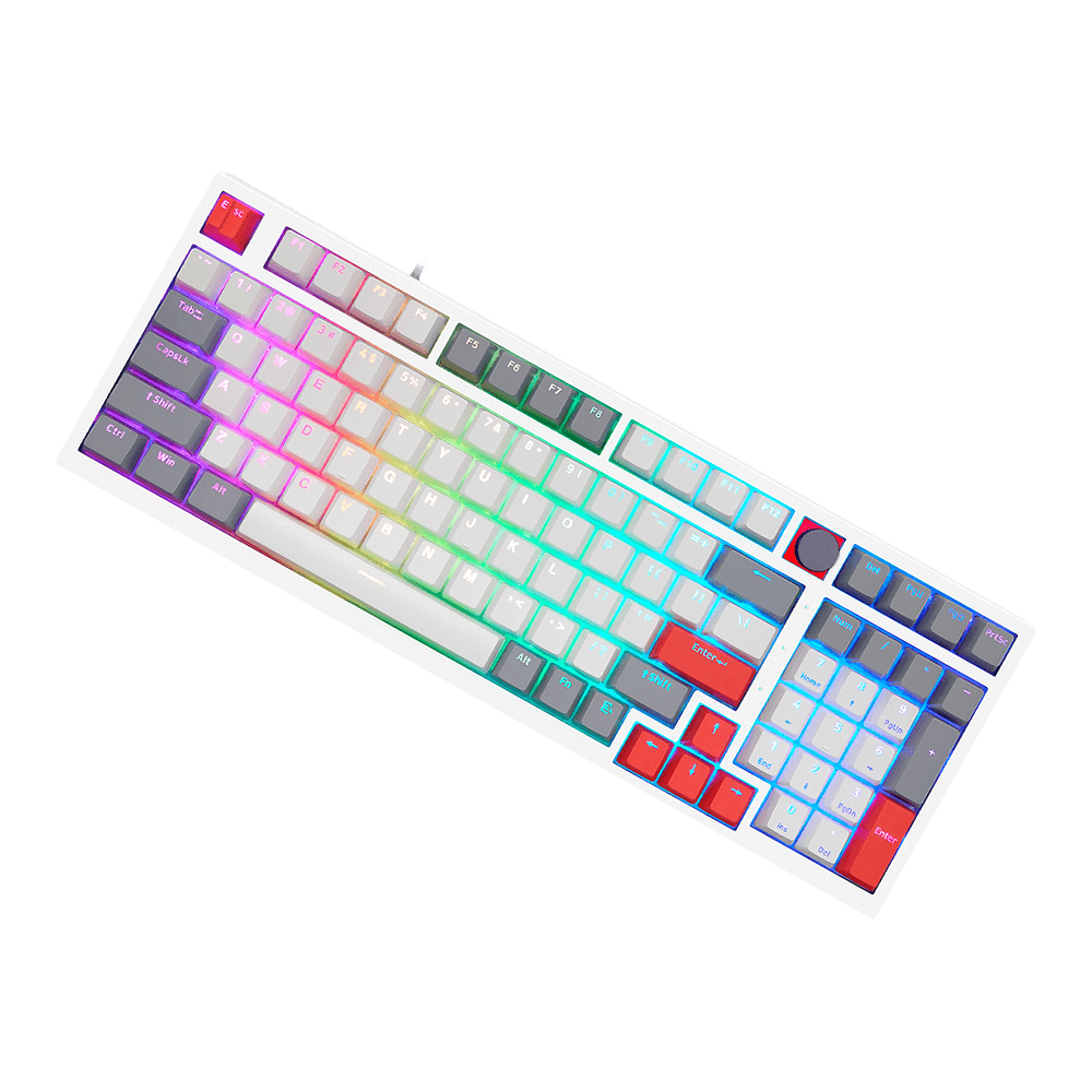 Teclado Gamer Mecânico Skyloong GK980 Grey White Red, Switch KTT Brown, 3 Modos, RGB, Hot Swap, 4000mAh - Imagem 3