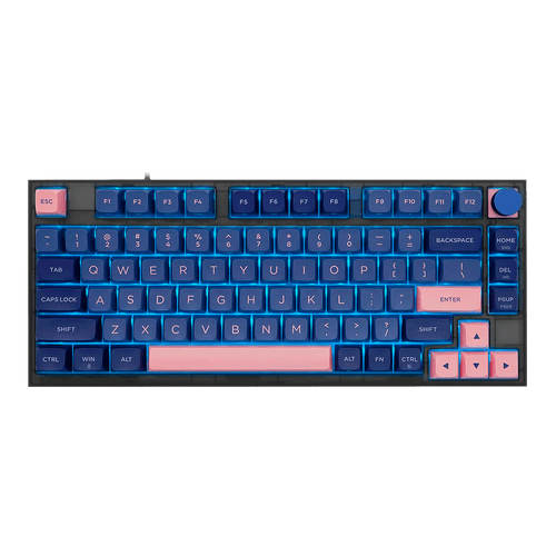 Teclado Gamer Mecânico Skyloong GK75 Blue Pink, Switch KTT Brown, 3 Modos, RGB, Hot Swap, 4000mAh