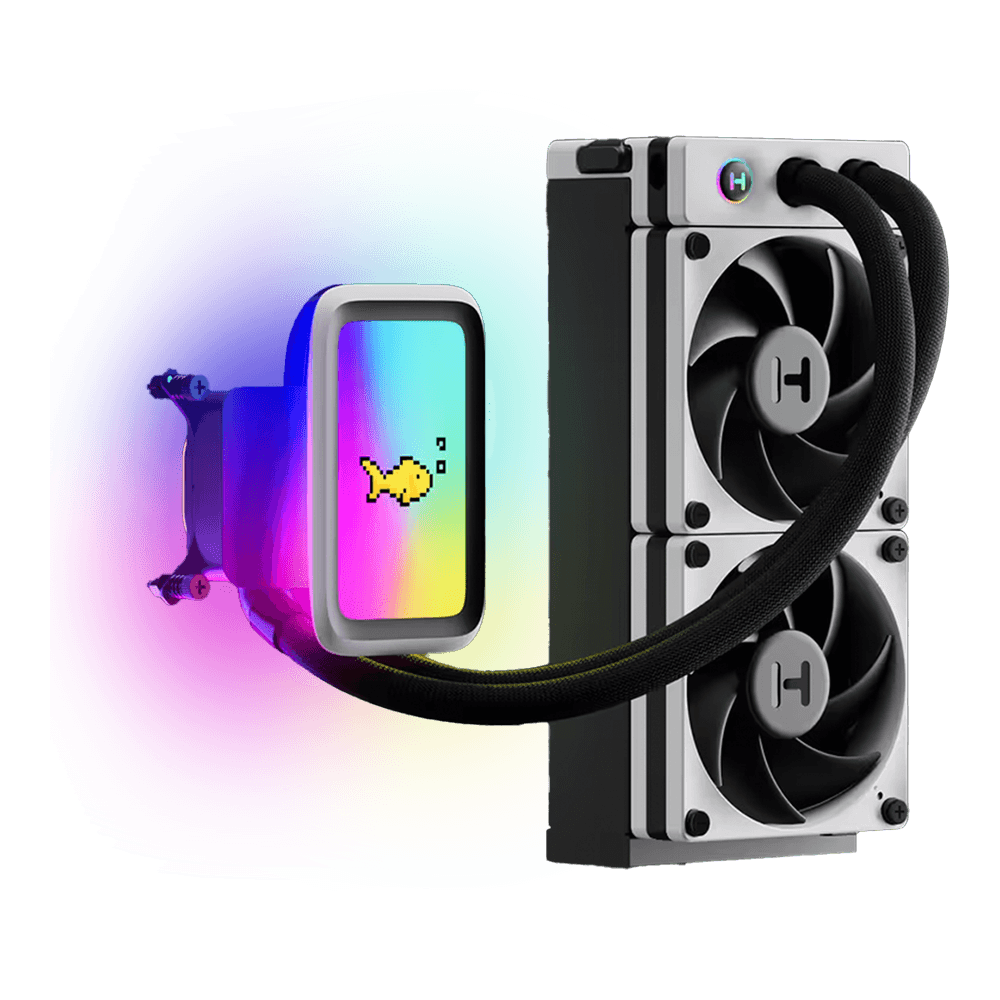 Water Cooler Gamer 240mm Hyte, THICC Q60, com LCD, IPS 5'' Branco e Preto 2 Coolers, FAN-HYTEQ60-BW - Imagem 2