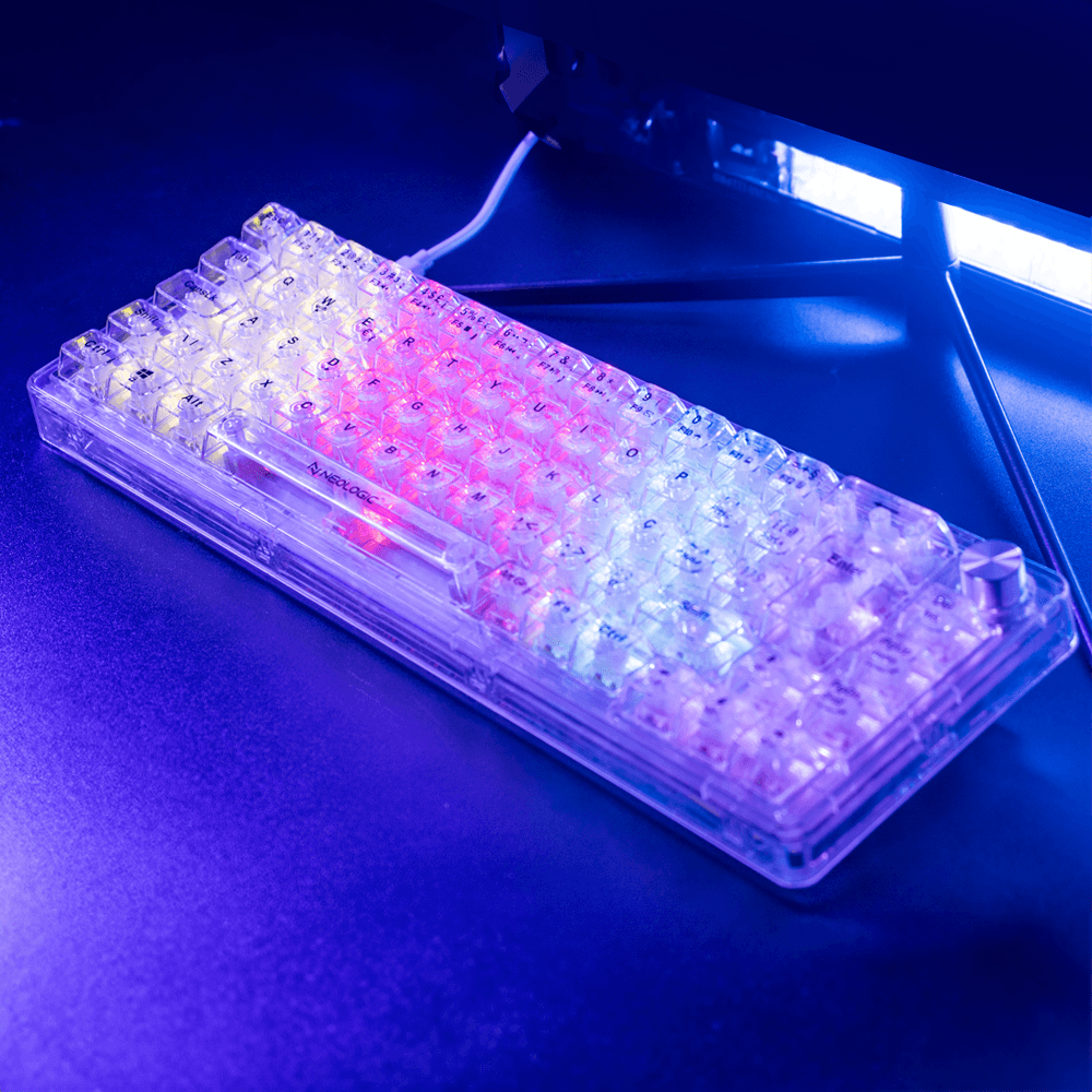 Teclado Gamer Mecânico Neologic Crystal Edge, 65%, Transparente, Rainbow, Switch Branco, Cabo Tipo C, ABNT2 - NLCRSTL-EDGE - Imagem 3