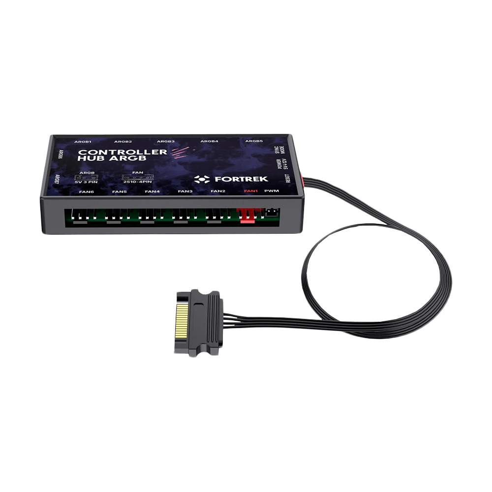 Controladora de Cooler Fan Fortrek, Argb, Com Controle Remoto, 7 Portas, Suporta 6 Coolers, 2 Fitas Led