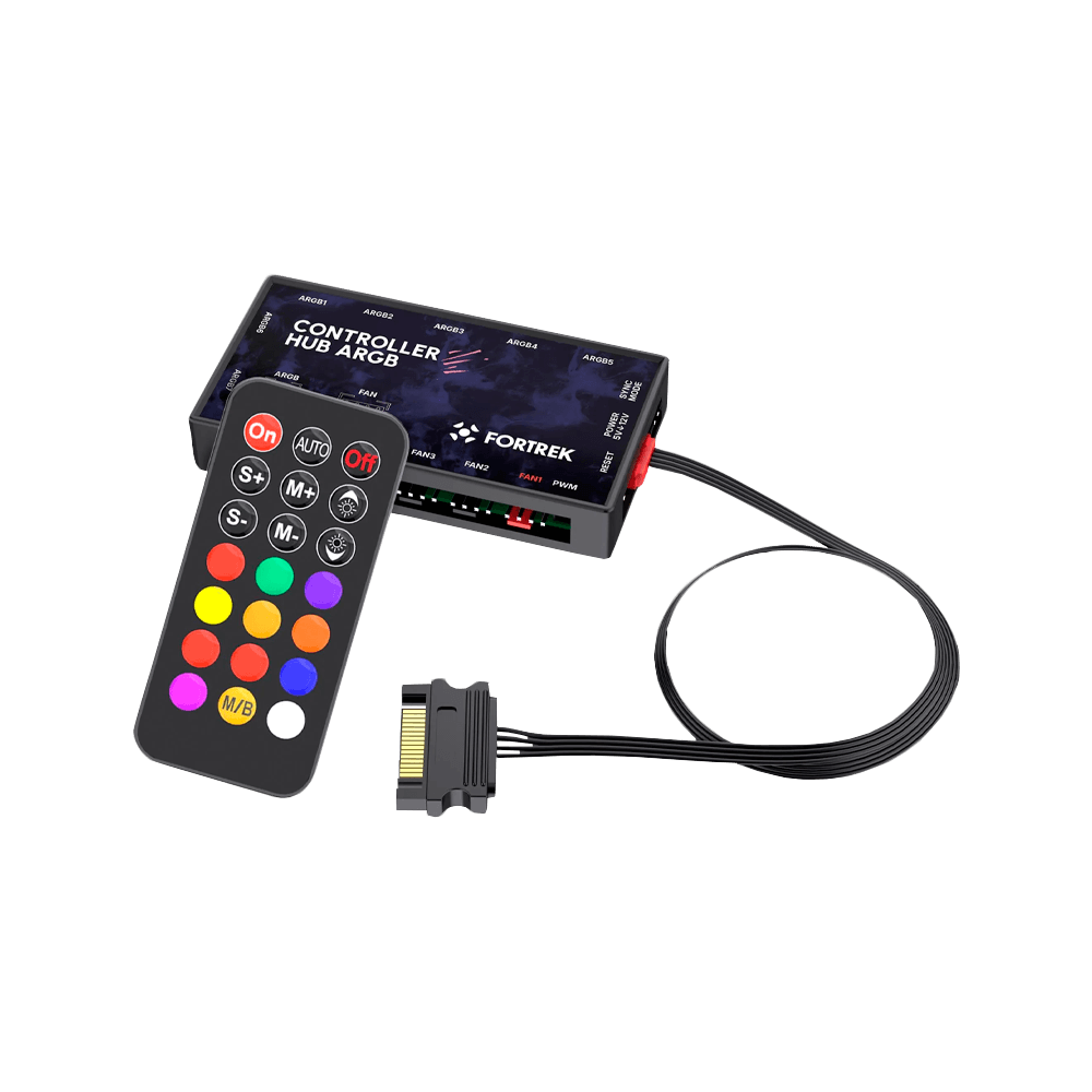 Controladora de Cooler Fan Fortrek, Argb, Com Controle Remoto, 7 Portas, Suporta 6 Coolers, 2 Fitas Led - Imagem 3