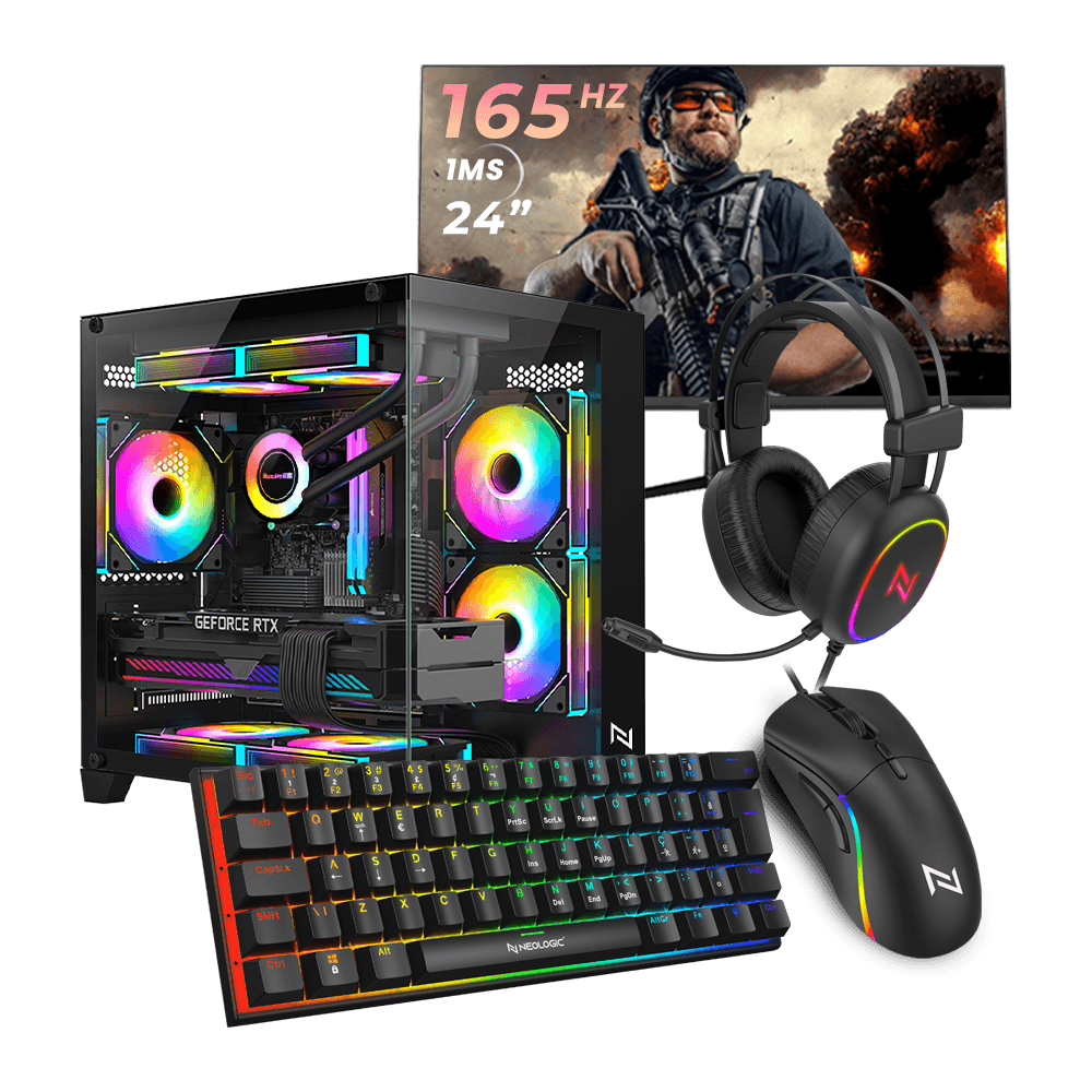 Pc Gamer Full Black Ryzen 5 5600GT, 16GB 3200Mhz, (Radeon Vega 7 Integrado), A520M, SSD 480GB, 500W 80 Plus, Teclado Mecânico, Neologic - NLI89953