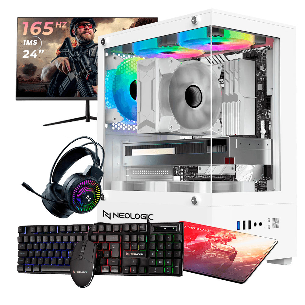 Pc Gamer Completo Ryzen 5 7600, 64GB DDR5 5600Mhz, (RTX 4060 8GB), B650, SSD 1TB, 600W 80 Plus, Monitor 24 165Hz, Neologic - NLI89887