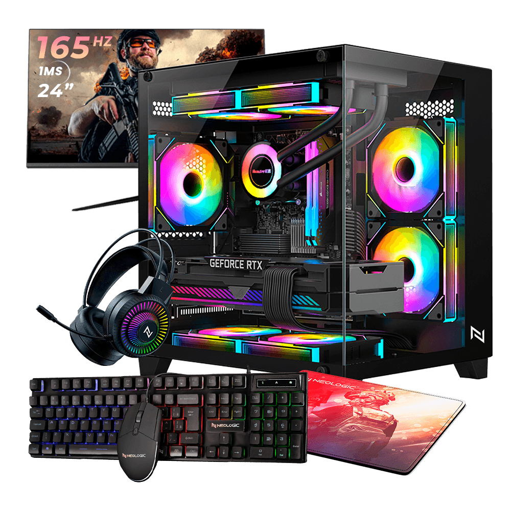 Pc Gamer Completo Ryzen 5 5600X, 16GB 3200Mhz, (RTX 4060 8GB), B550M, SSD 1TB, 600W 80 Plus, Monitor 24 165Hz, Neologic - NLI89499