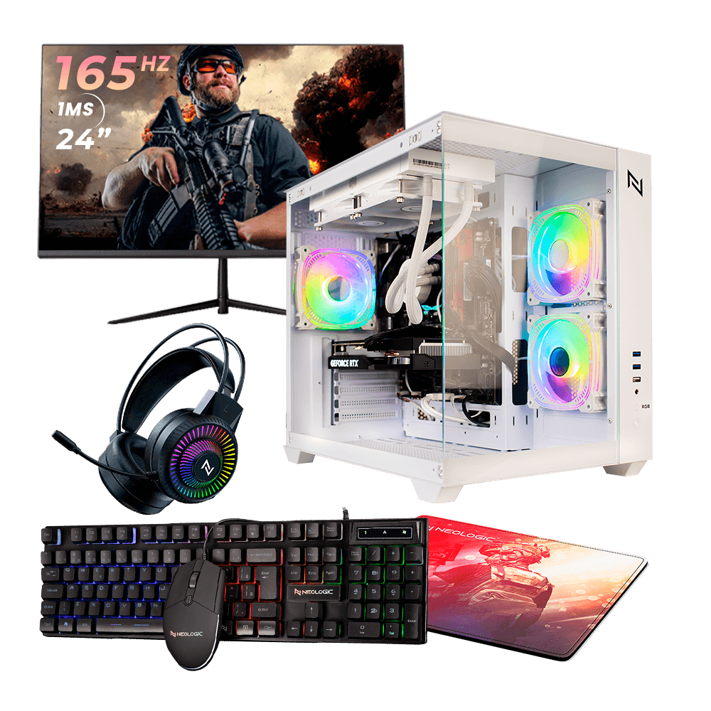 Pc Gamer Completo AMD Ryzen 5 5500 16GB 3200MHZ (RX 6600 8GB) SSD 480GB, 500w 80 Plus, Monitor 24 165HZ 1MS, Neologic Aquarium - NLI87528