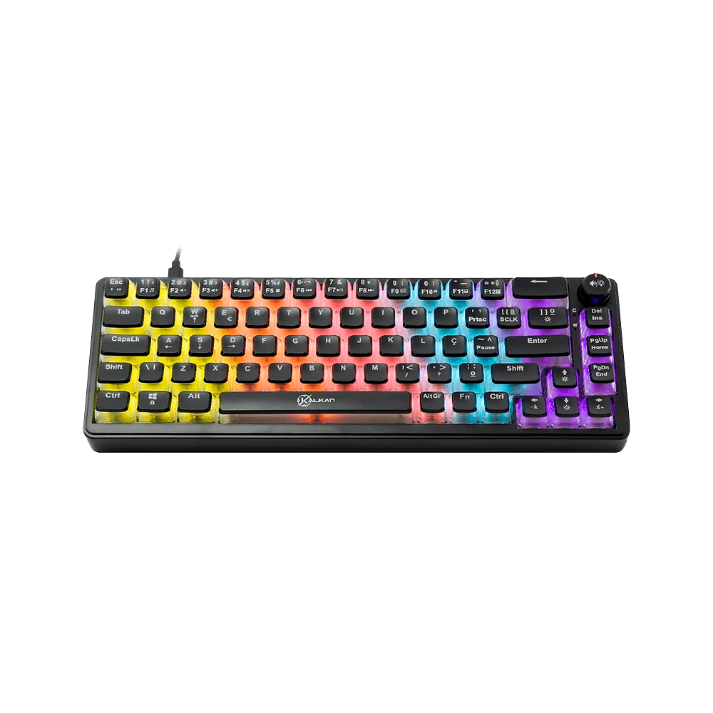 Teclado Gamer Kalkan Drakar, 65% Iluminação Rainbow, Preto, Com Roda de Volume, Keycap Pudding, Switch Brown, KLK000052