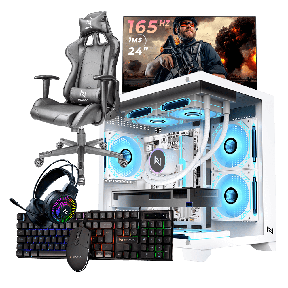 Pc Gamer Completo Ryzen 5 4500, 16GB 3200Mhz, (RX 6600 8GB), A520M, SSD 480GB, 500W 80 Plus, Monitor 24 165Hz, Cadeira, Neologic - NLI89181